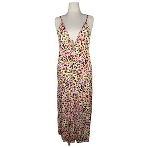 Bar III XL Pastel Leopard Print Maxi Dress Spaghetti Strap Boho Resort Wear